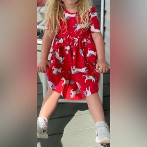 Hanna Andersson Red Unicorn Dress. Girls Size 4.